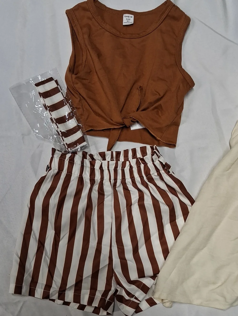 Cream Strawberry Embroidered Sundress with Matching Bag & Brown/White Short Set